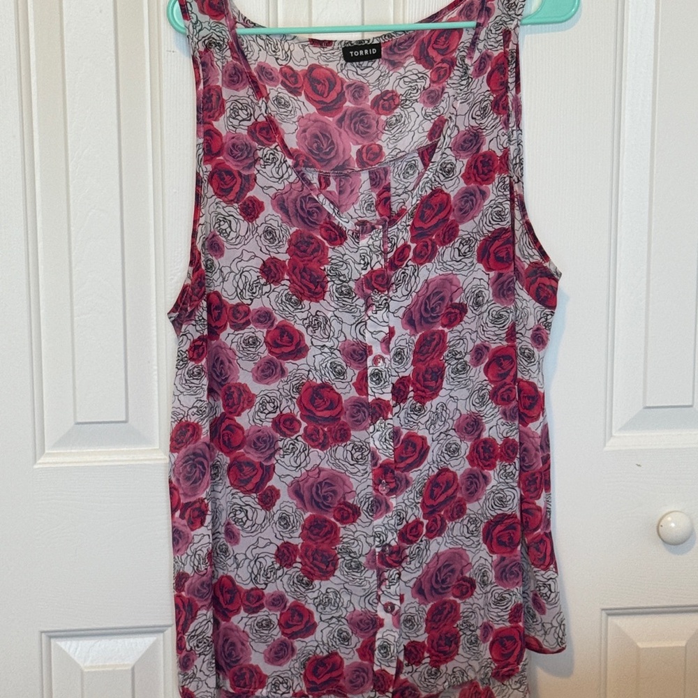 Torrid Pink and Black Floral Blouse